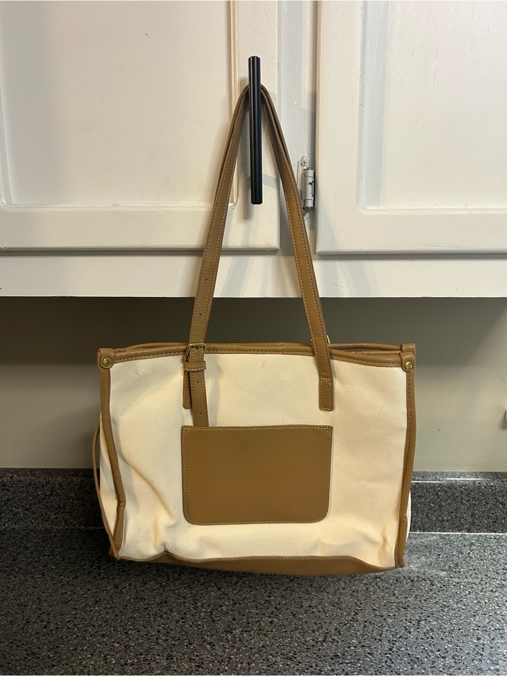 Mystique Boutique Cream and Tan Canvas Tote